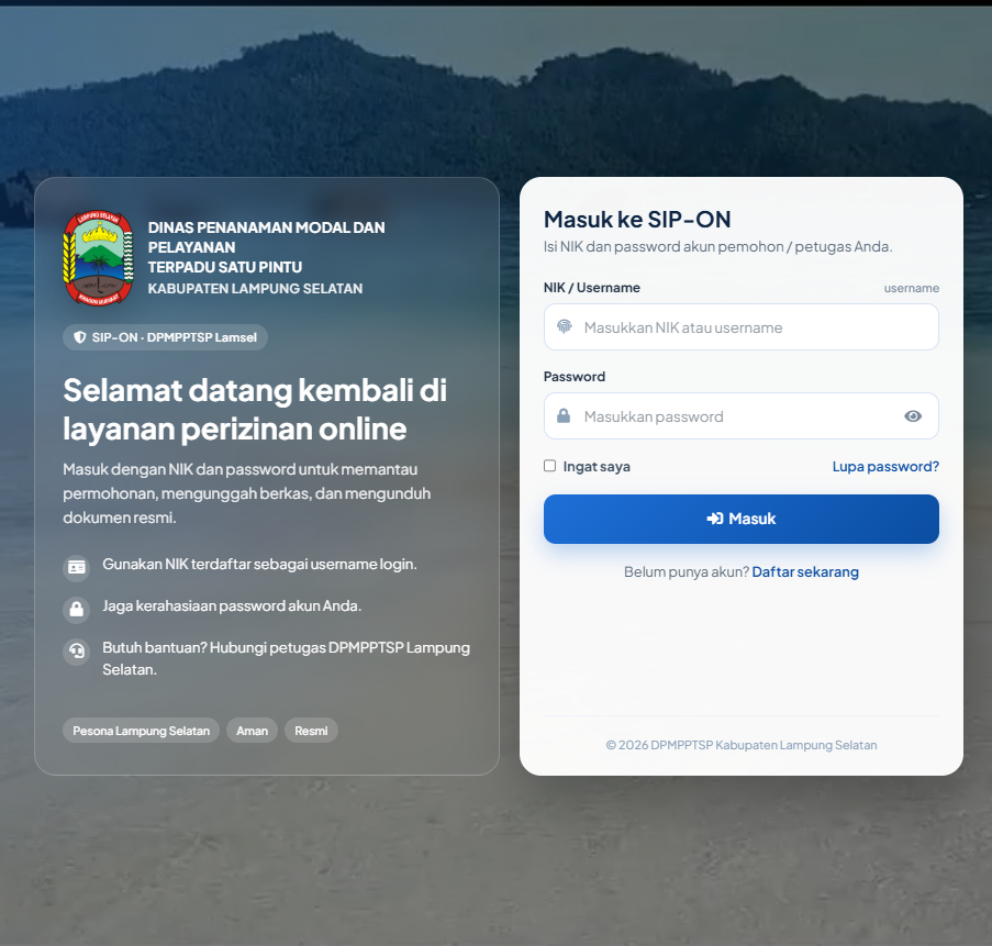 SIP-ON (Sistem Perizinan Terpadu)